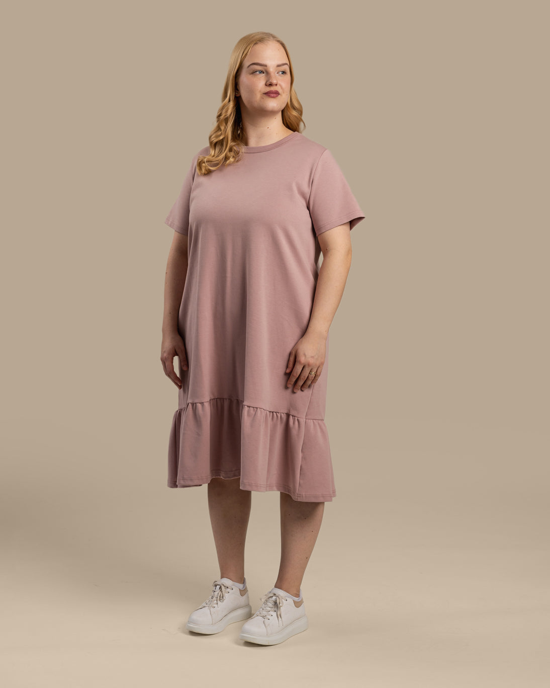 Poimuhelmainen mekko, roosa Toive.