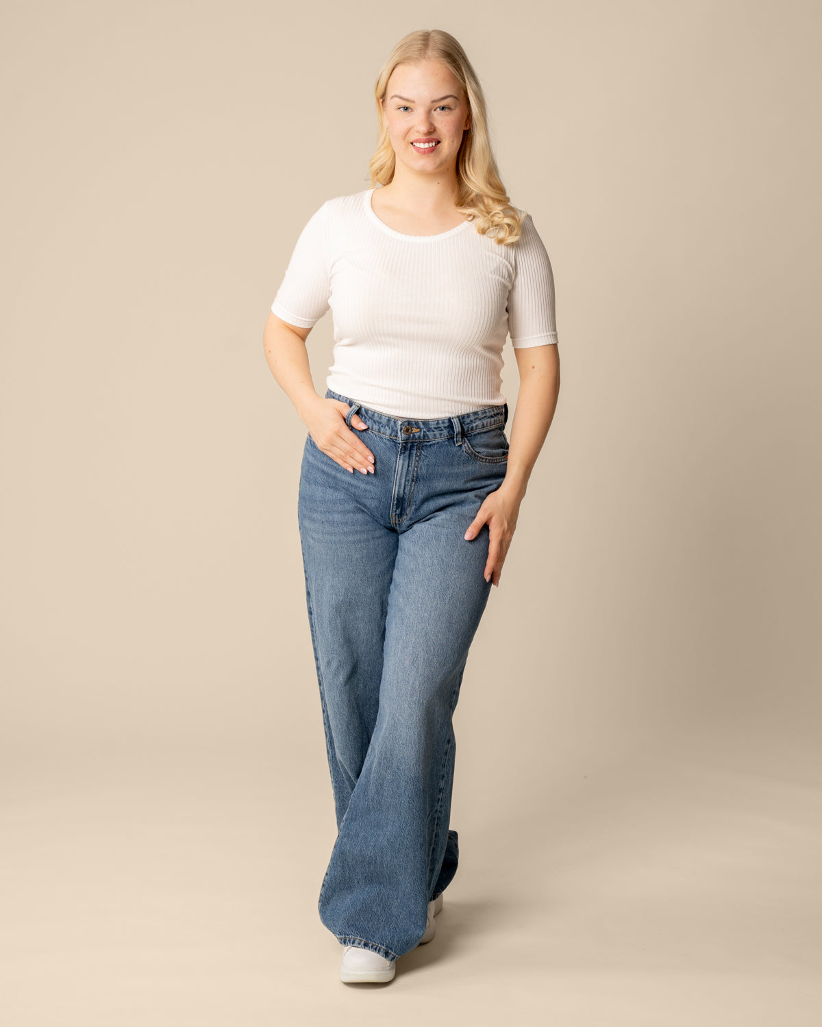 Ribbi t-paita avara, luonnonvalkoinen