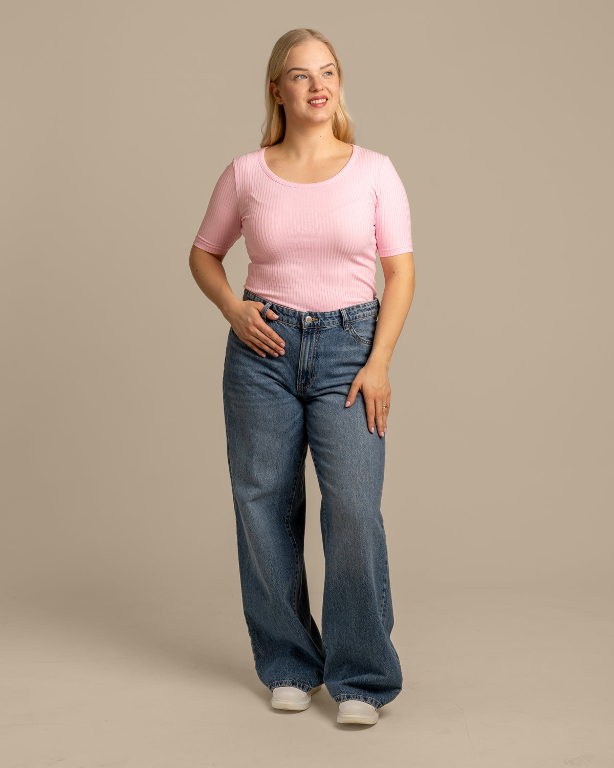 Ribbi t-paita avara, pinkki