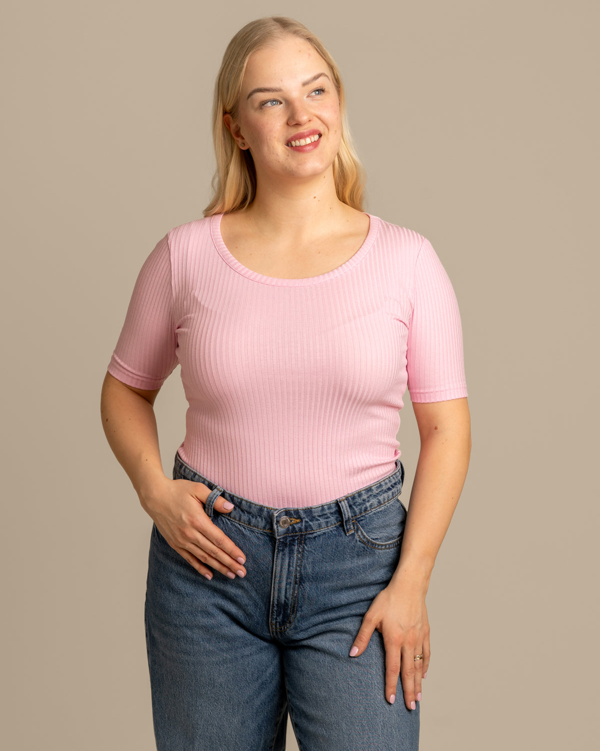 Ribbi t-paita avara, pinkki