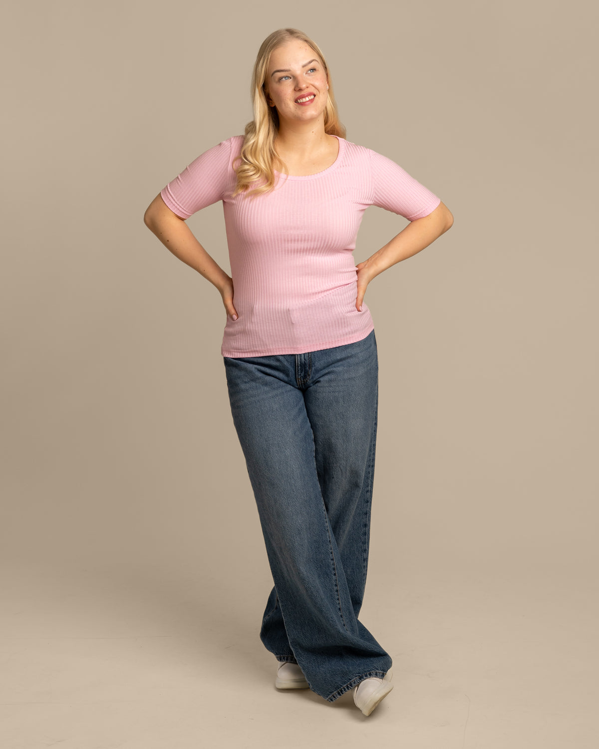 Ribbi t-paita avara, pinkki