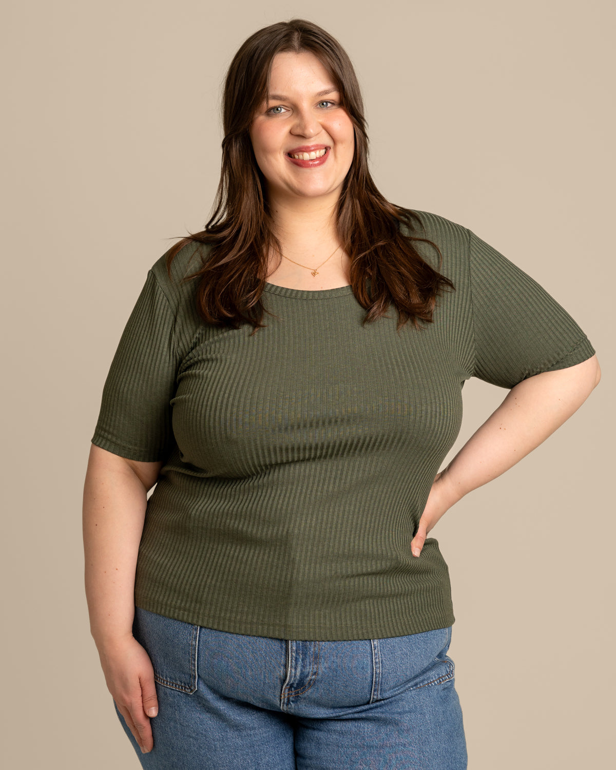 Ribbi t-paita avara, khaki