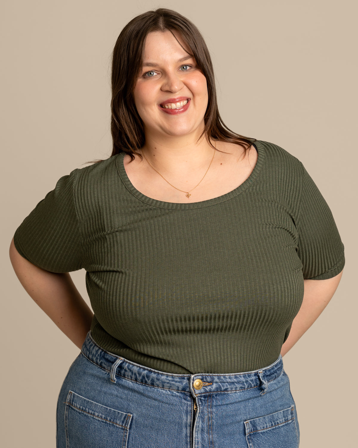 Ribbi t-paita avara, khaki