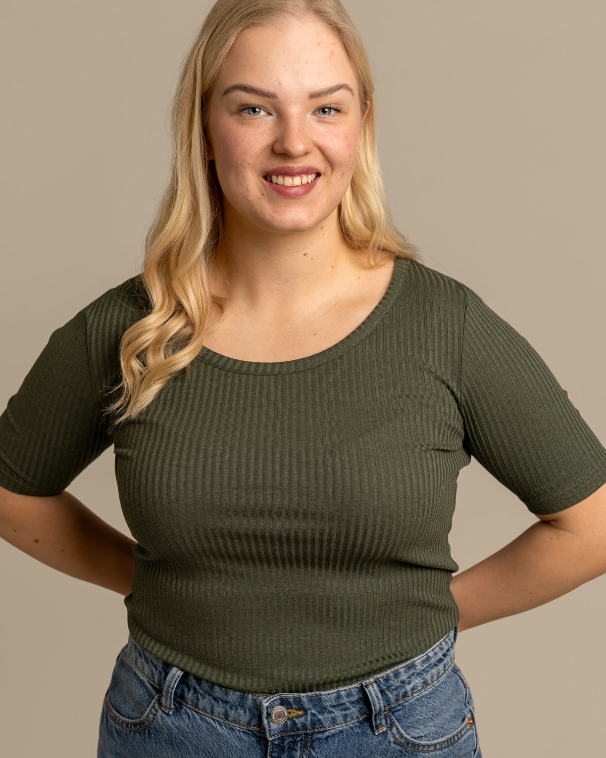 Ribbi t-paita avara, khaki