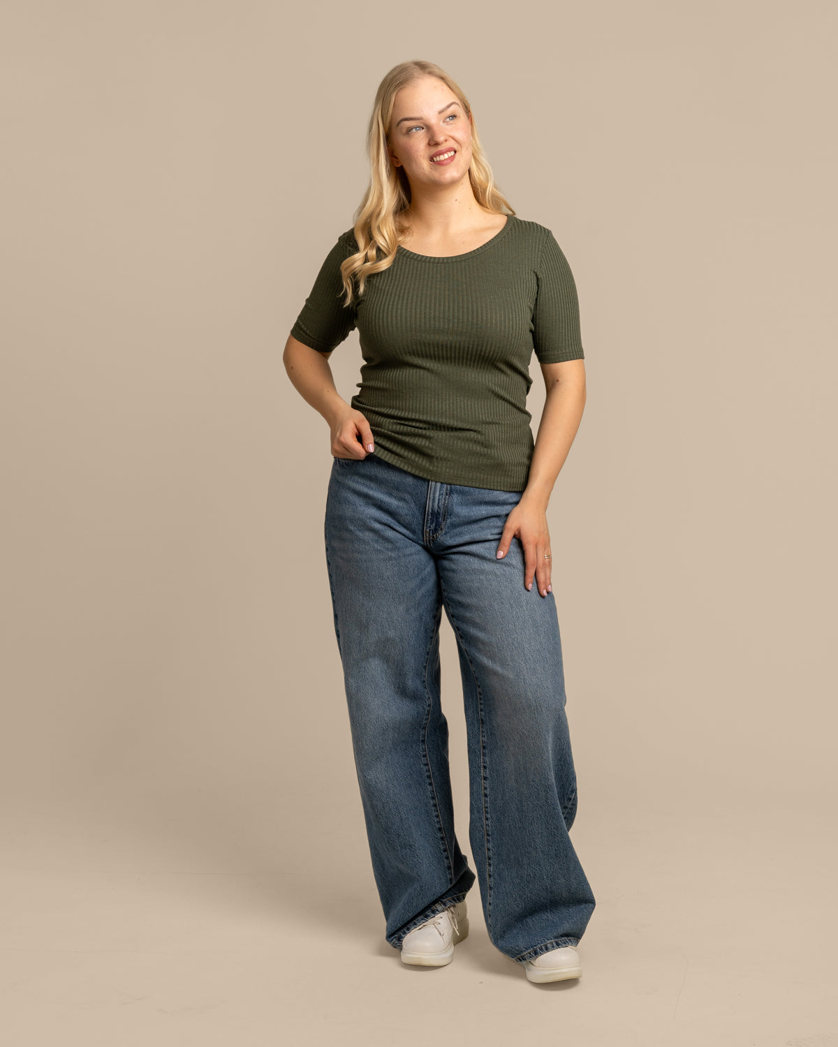 Ribbi t-paita avara, khaki