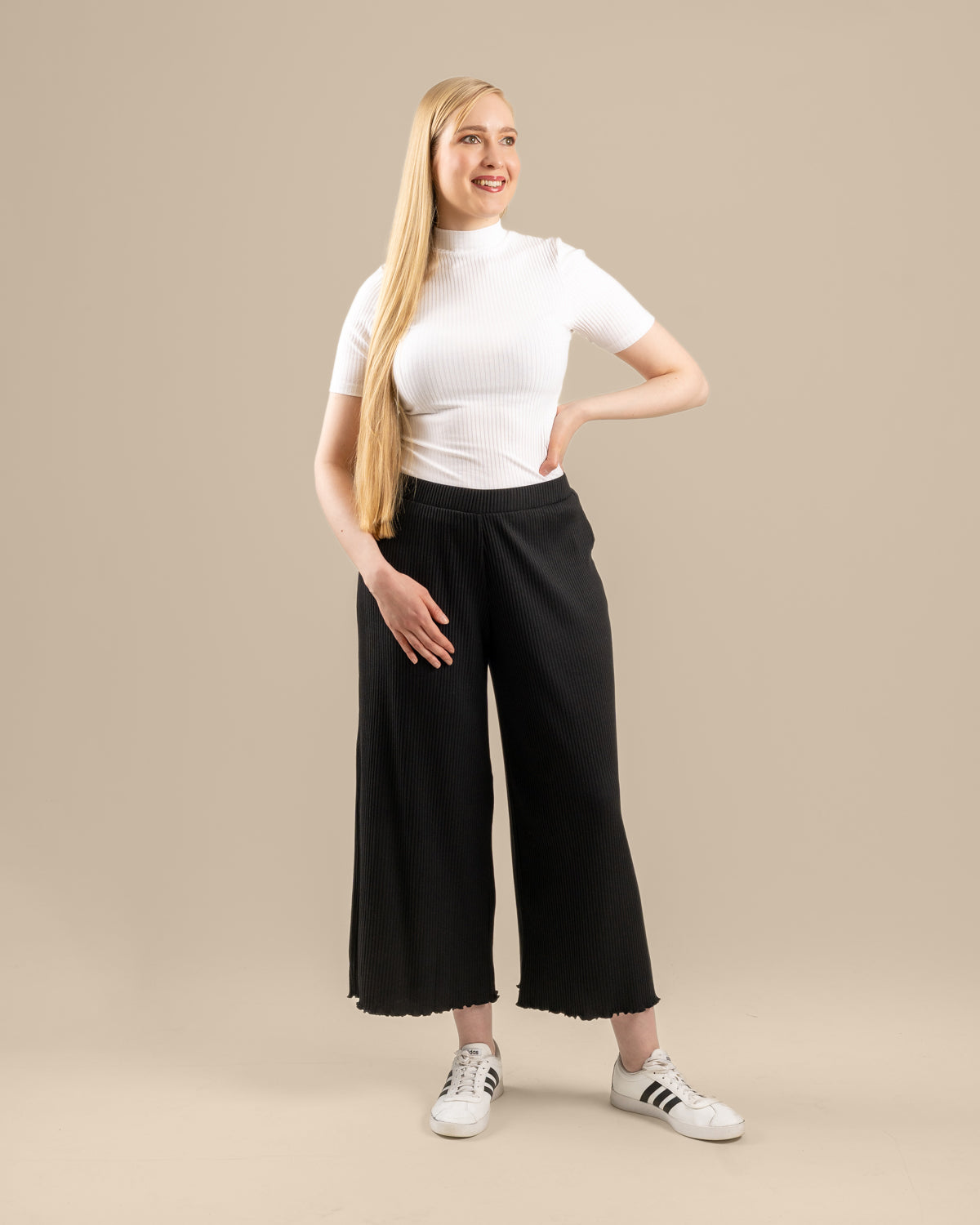 Ribbi culottes pitkä, musta