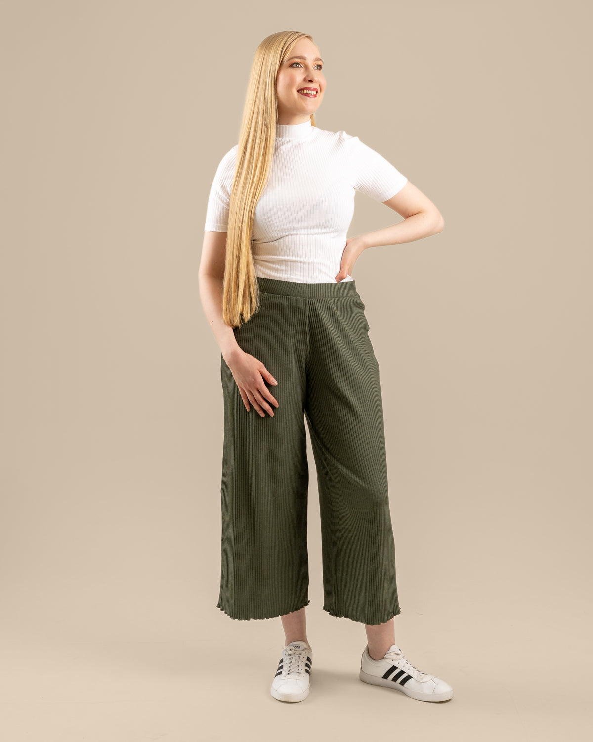 Ribbi culottes pitkä, khaki