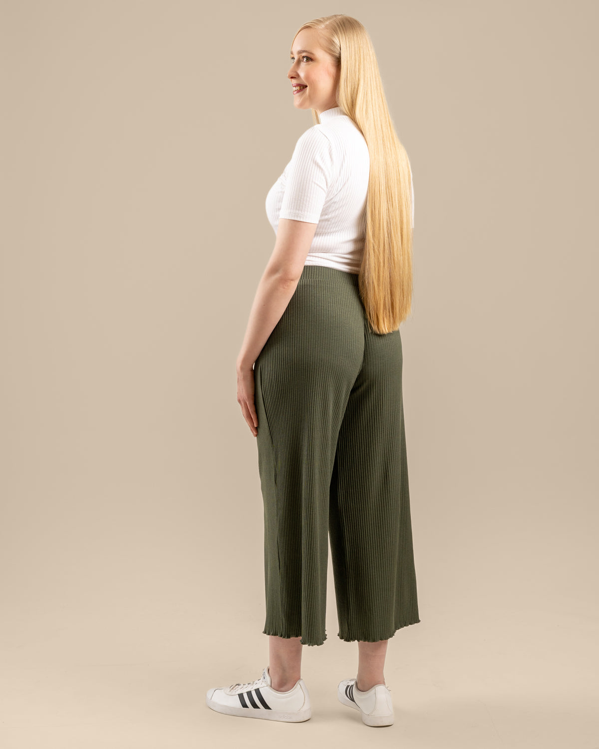 Ribbi culottes pitkä, khaki