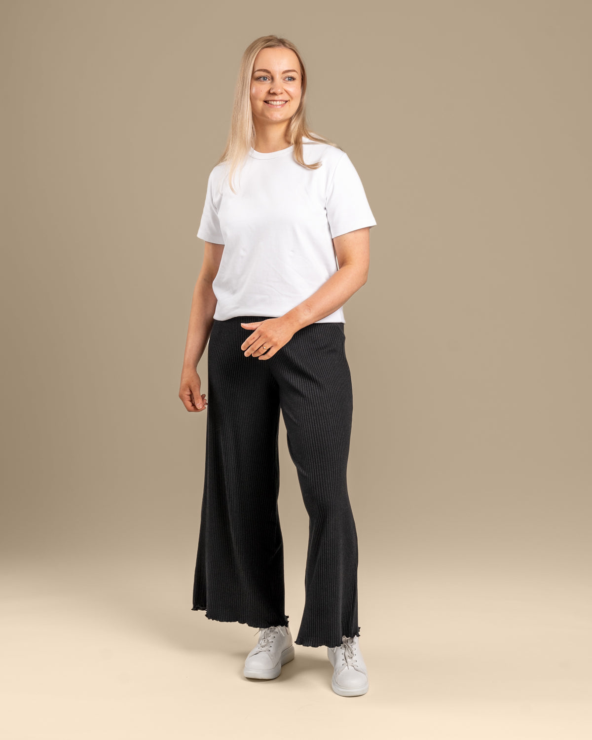 Ribbed culottes long, black