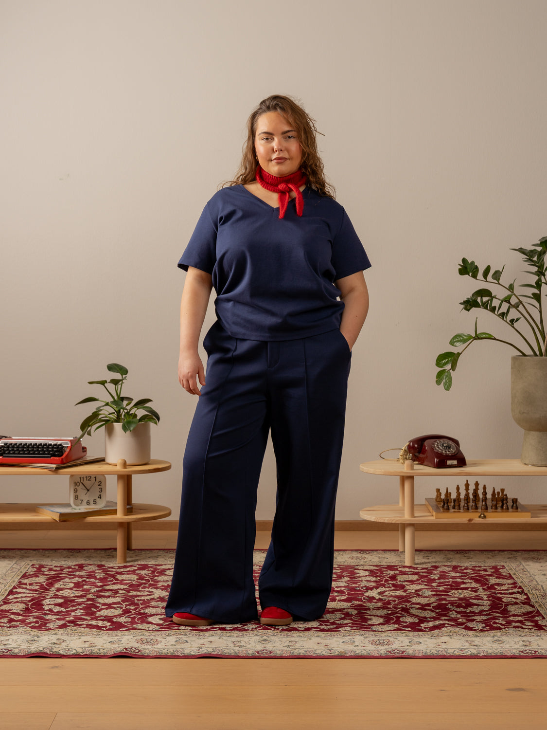 V-pääntie t-paita, meri Toive