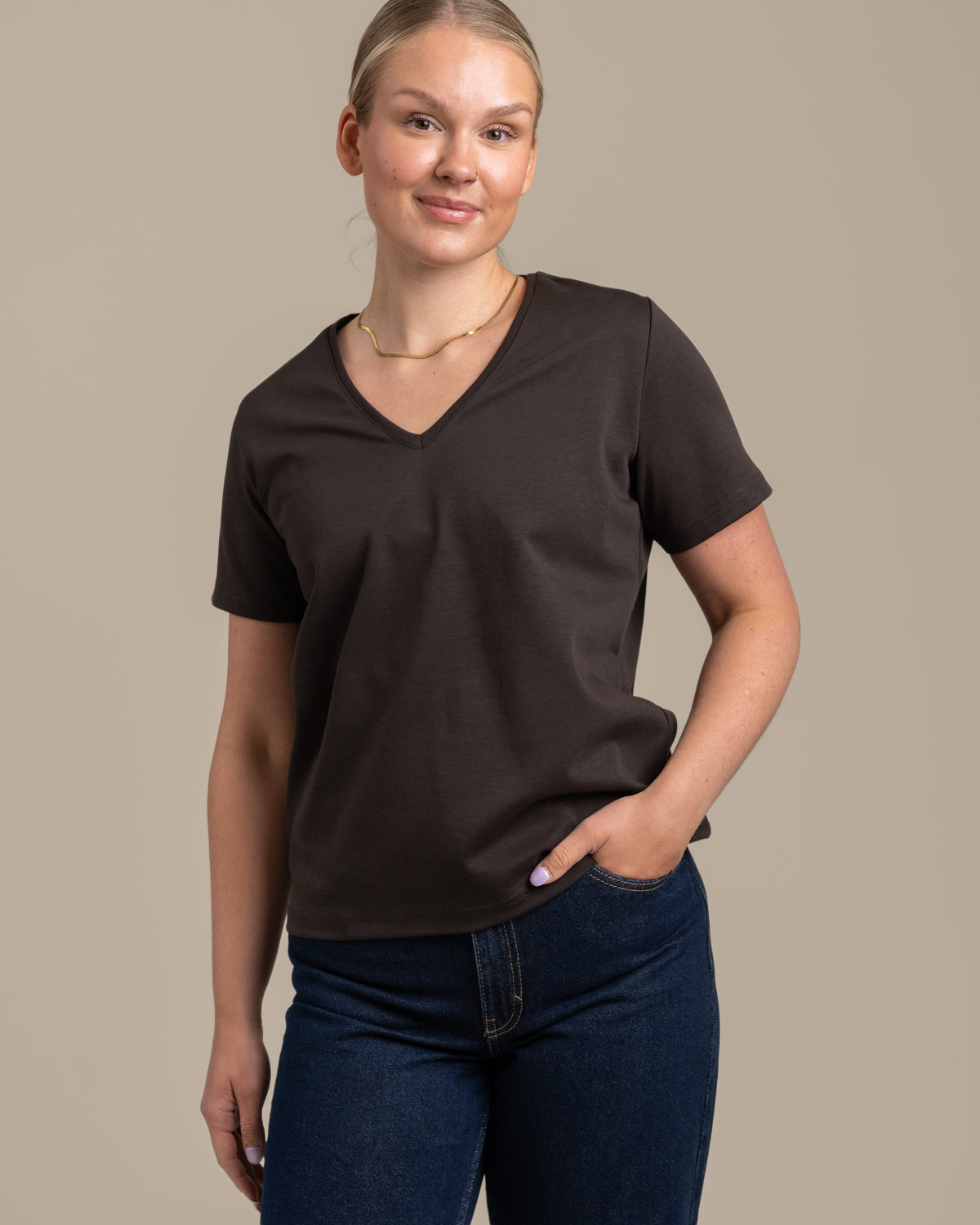 V-pääntie t-paita, savunharmaa