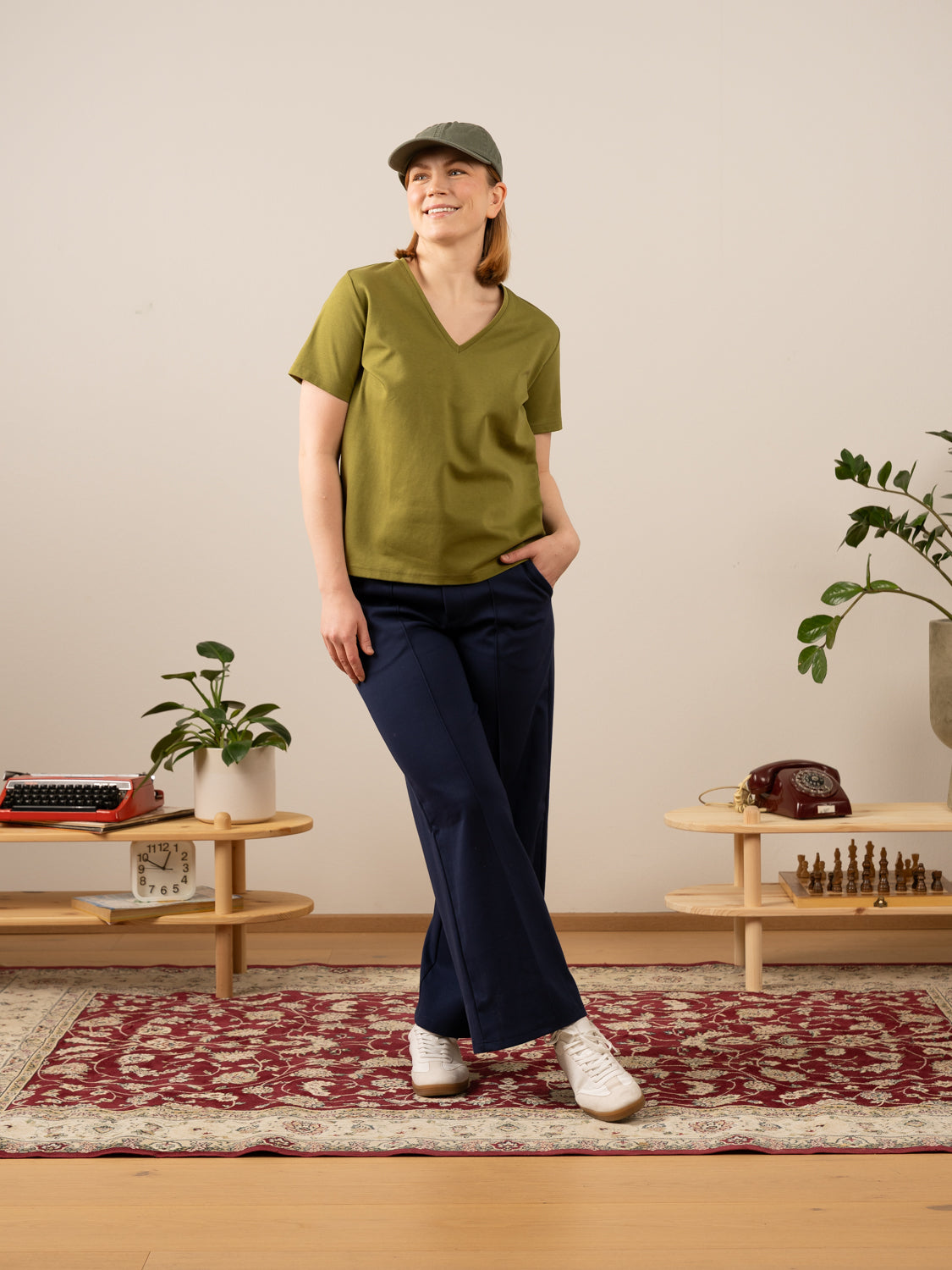 V-pääntie t-paita, sammal Toive