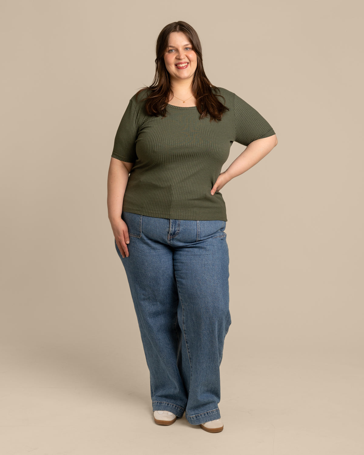 Ribbi t-paita avara, khaki