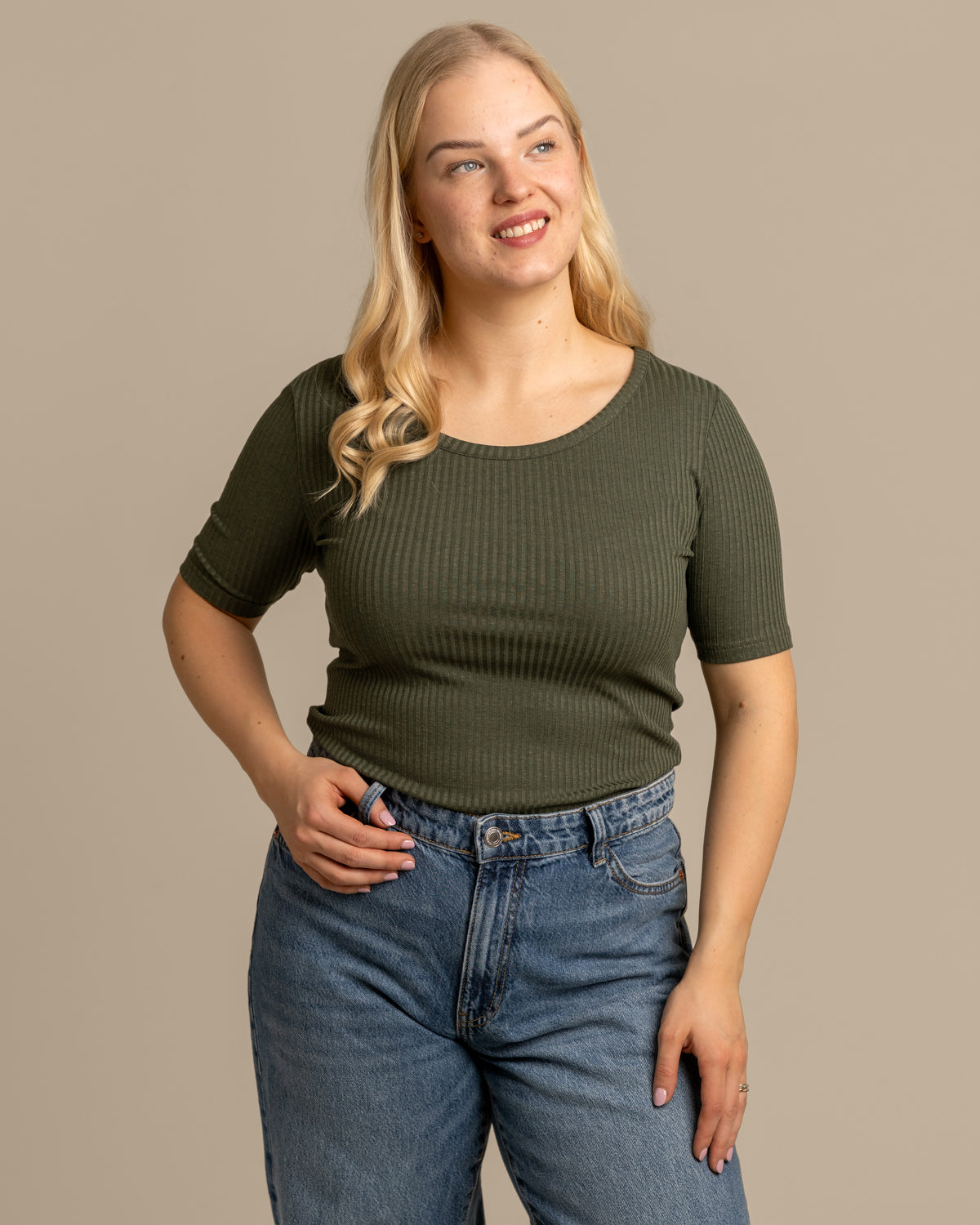 Ribbi t-paita avara, khaki