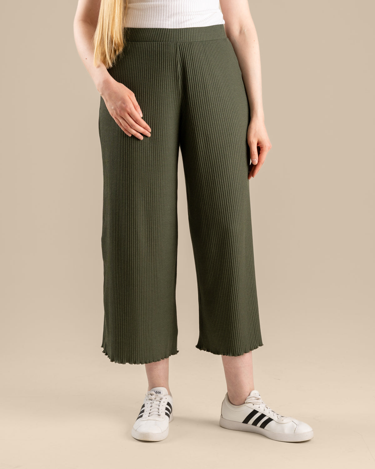 Ribbi culottes pitkä, khaki