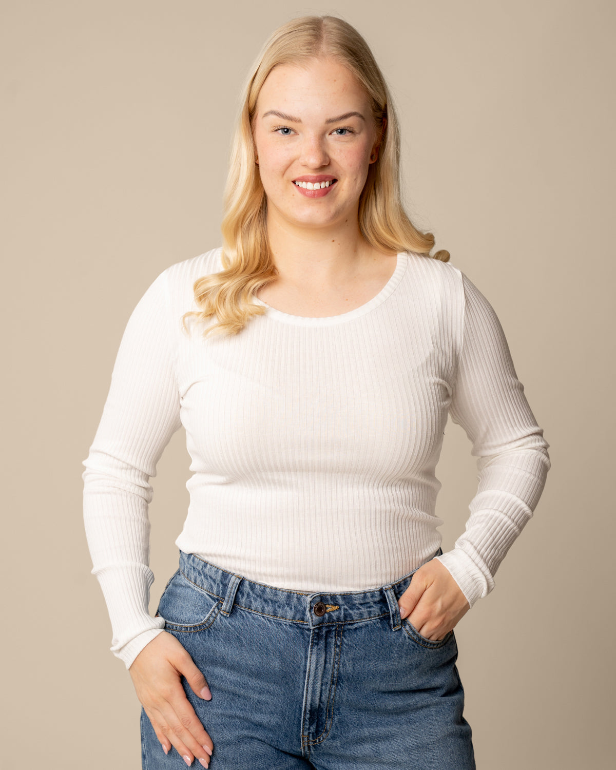 Ribbi paita, luonnonvalkoinen