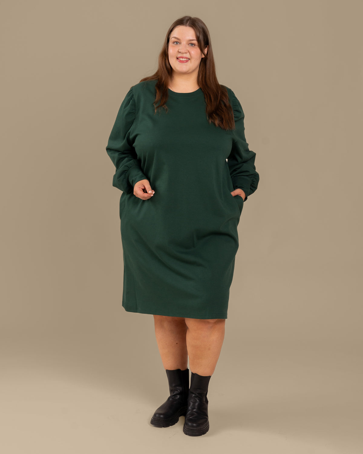 Puhvihihainen mekko, tummanvihreä Toive