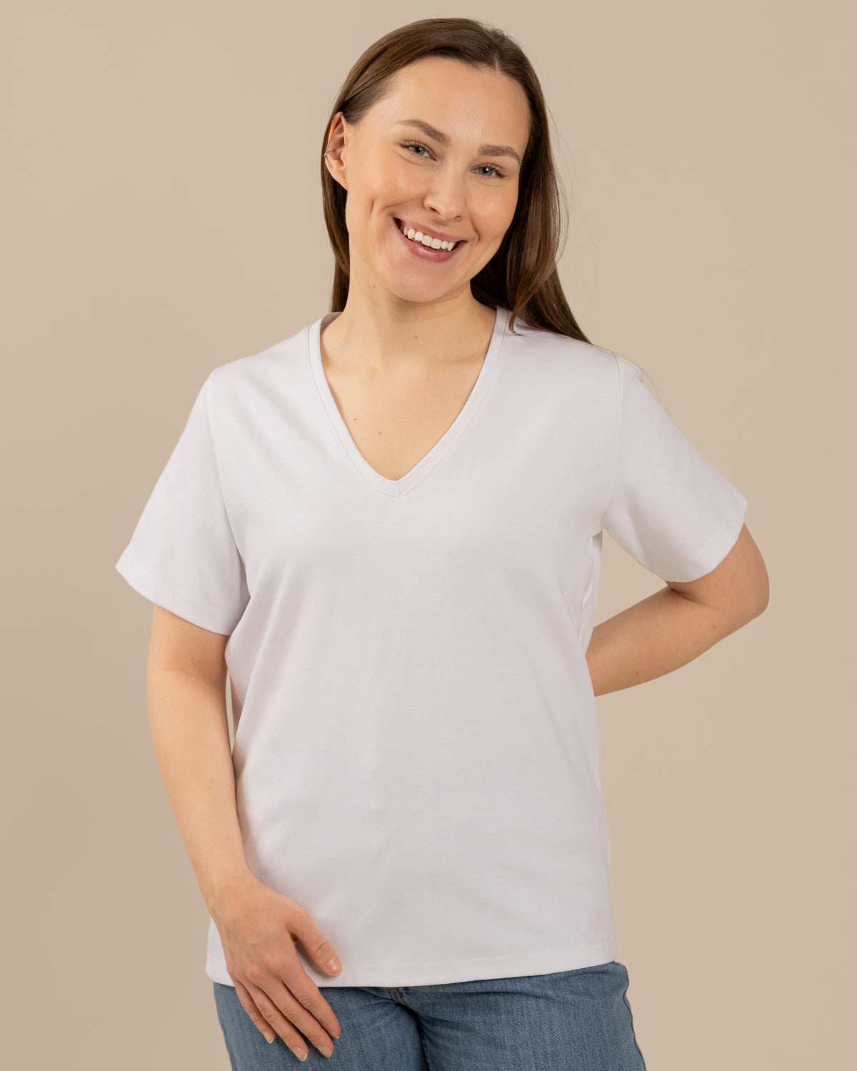 V-pääntie t-paita, valkoinen Toive