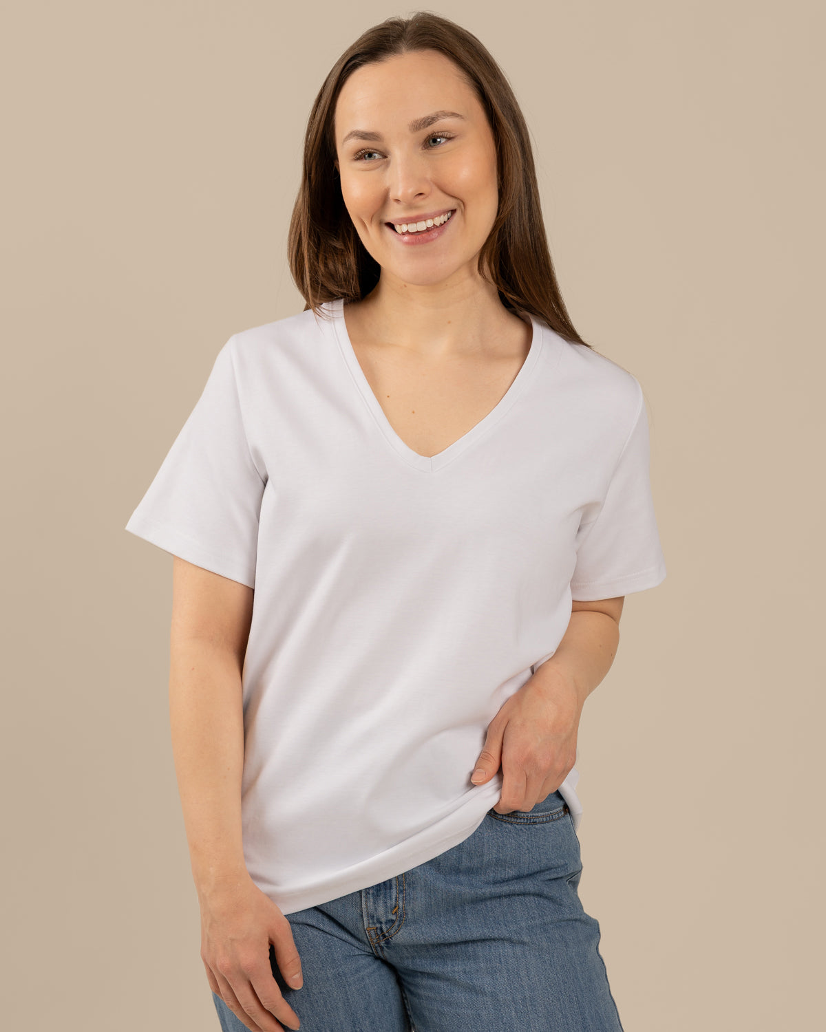 V-pääntie t-paita, valkoinen Toive