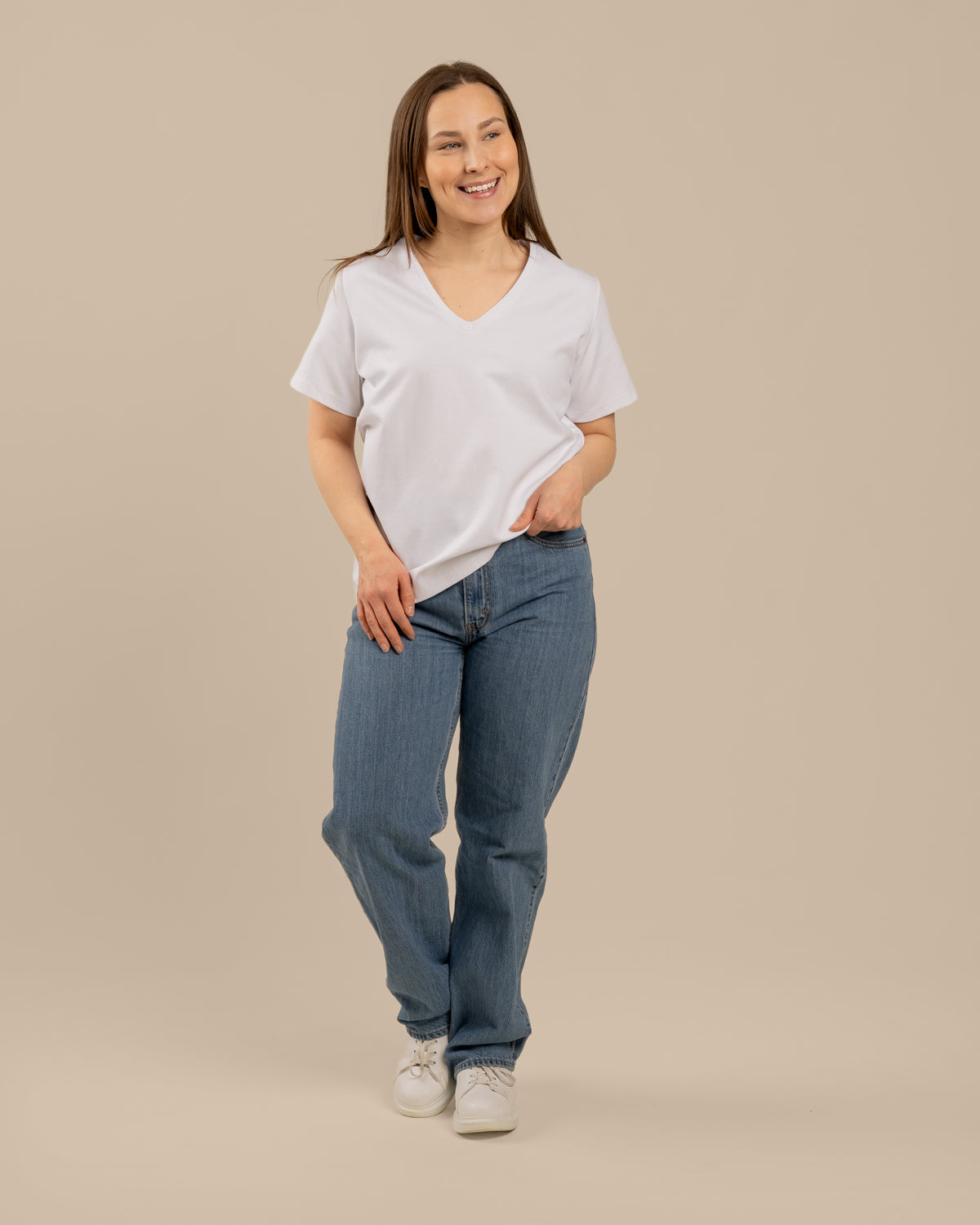 V-pääntie t-paita, valkoinen Toive