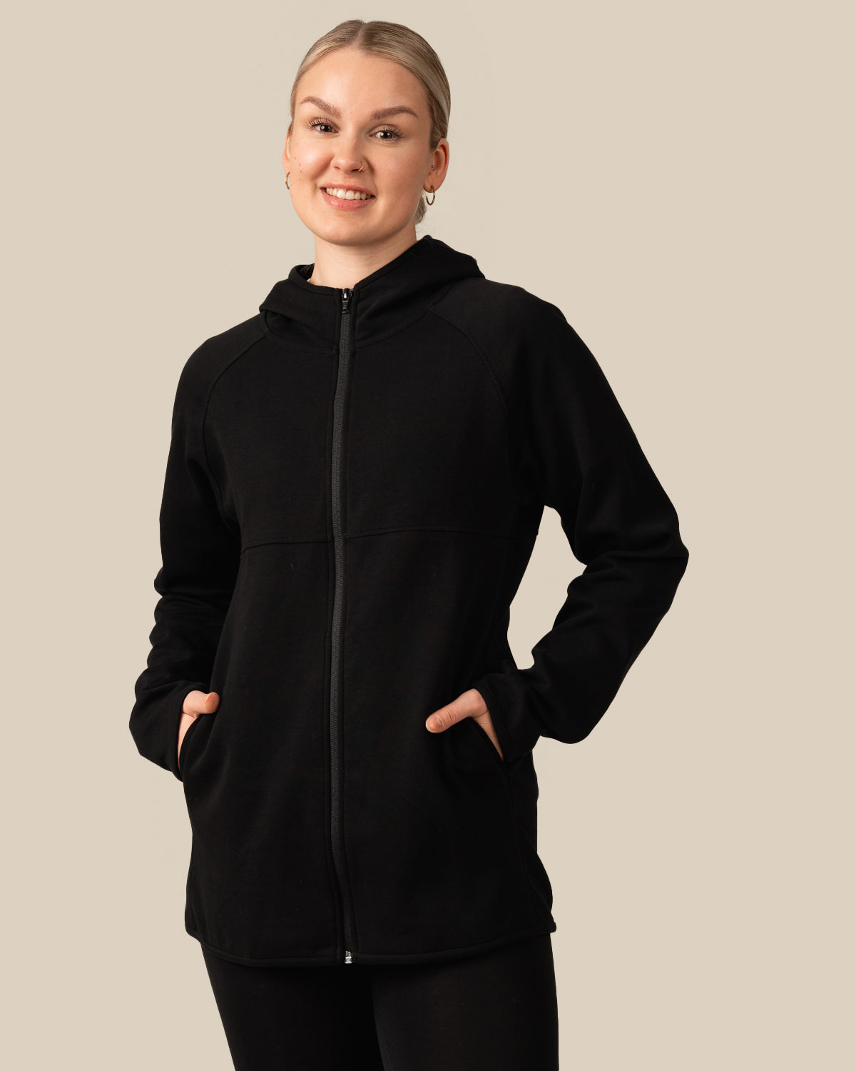 Zip-up hoodie, long, black