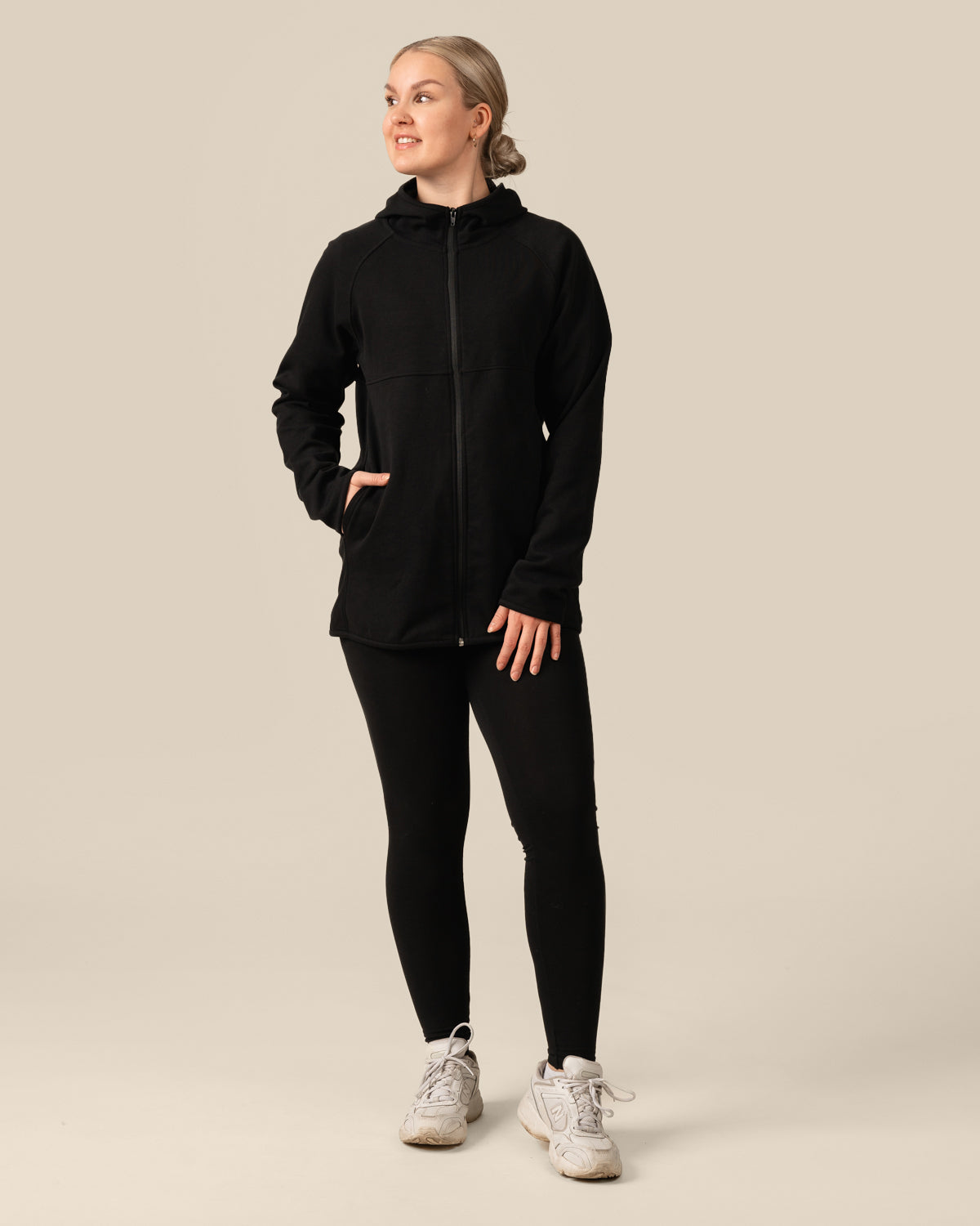 Zip-up hoodie, long, black