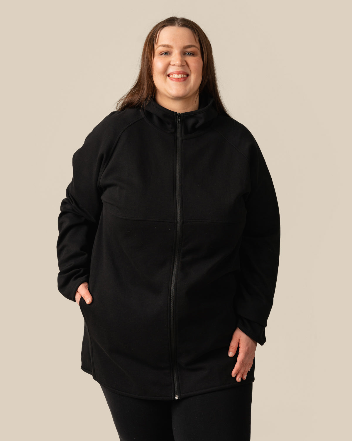 Zip-up hoodie, long, black