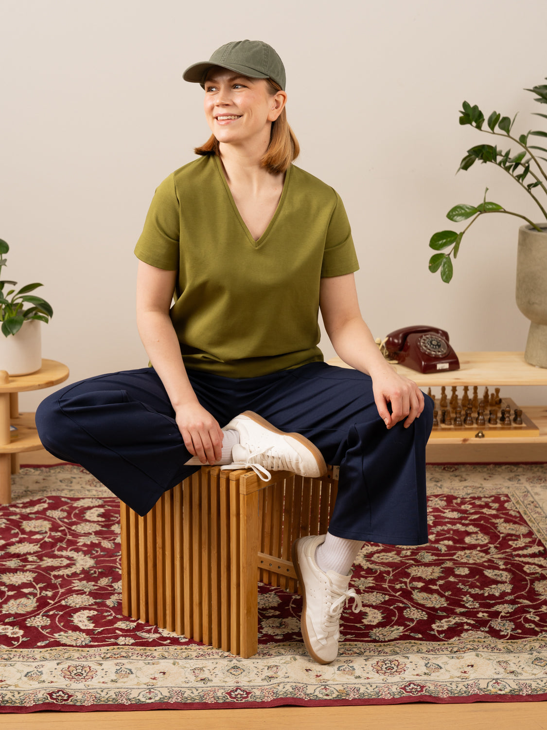 V-pääntie t-paita, sammal Toive