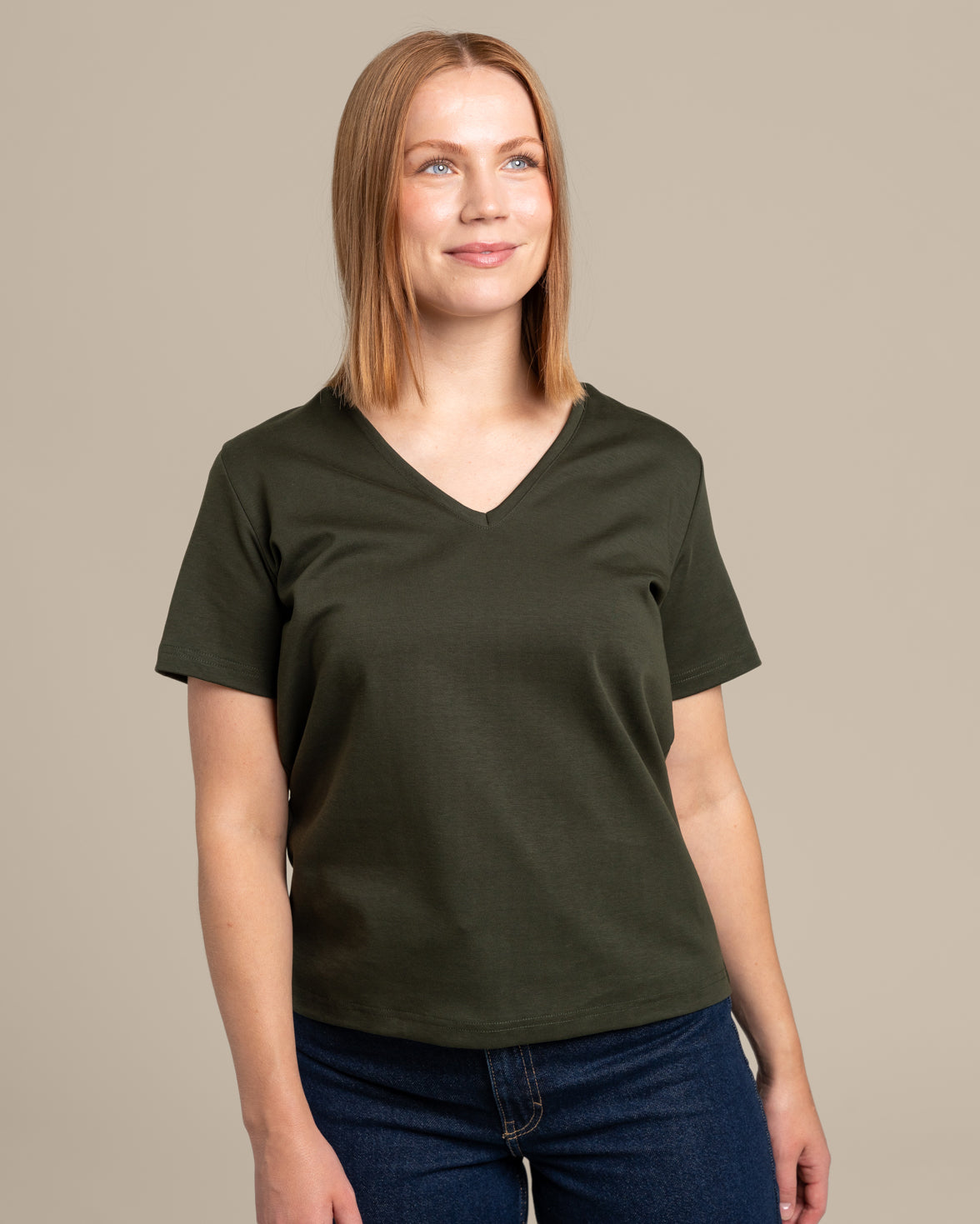 V-pääntie t-paita, syvä khaki