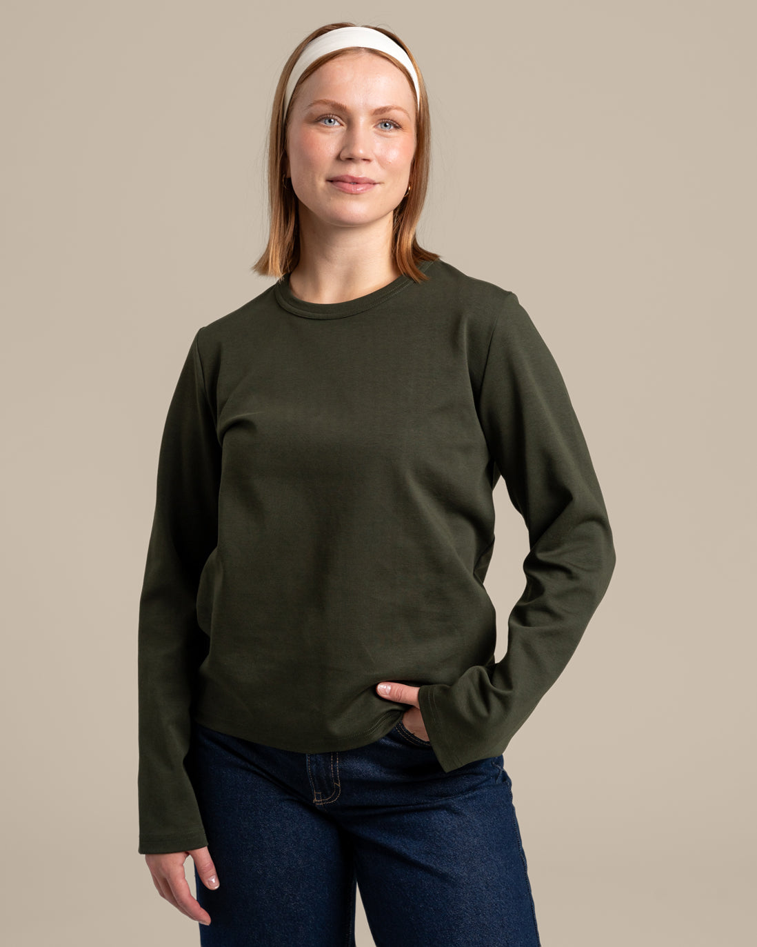 Arki pitkähihainen t-paita, syvä khaki
