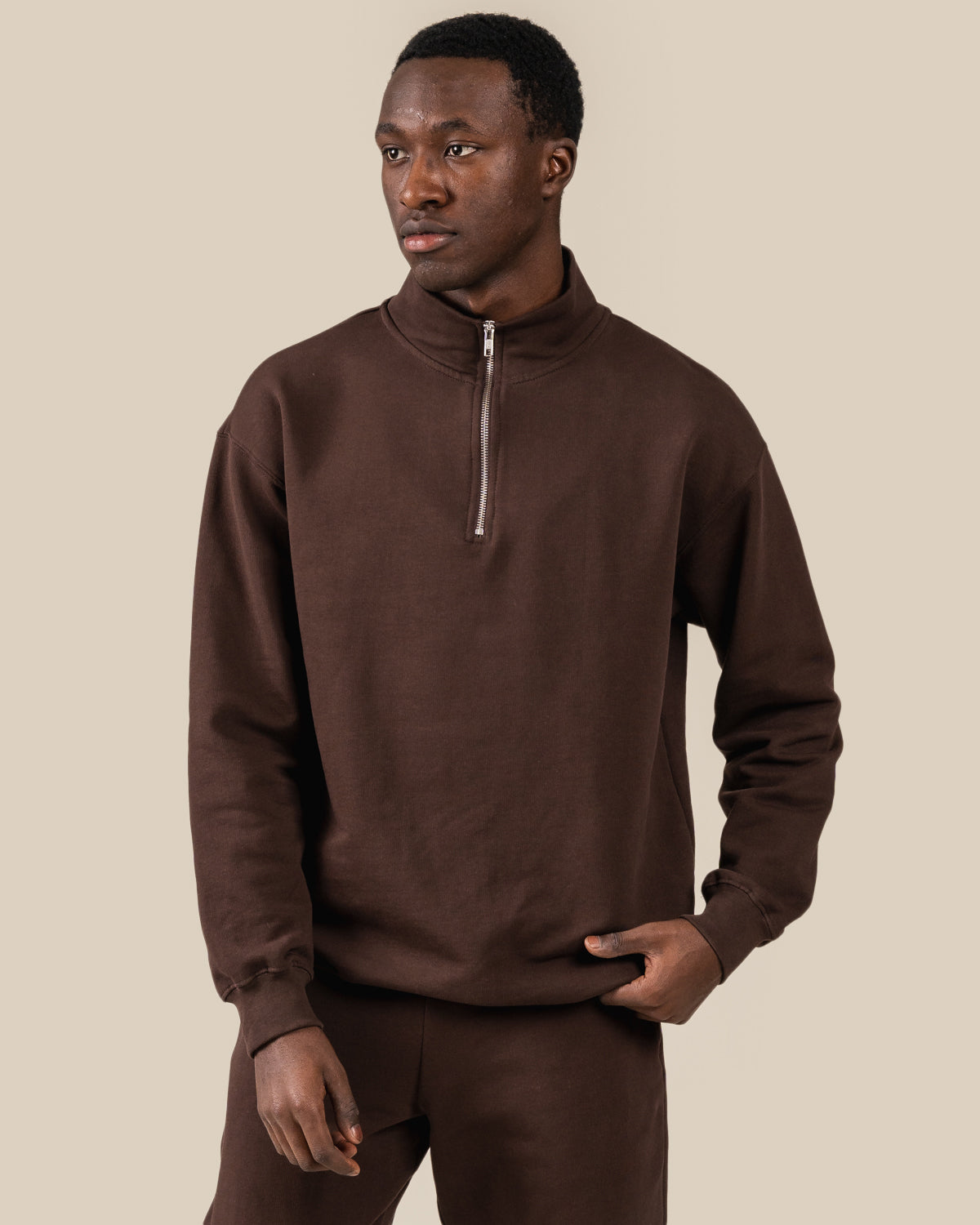 Half-zip, tummanruskea Toive